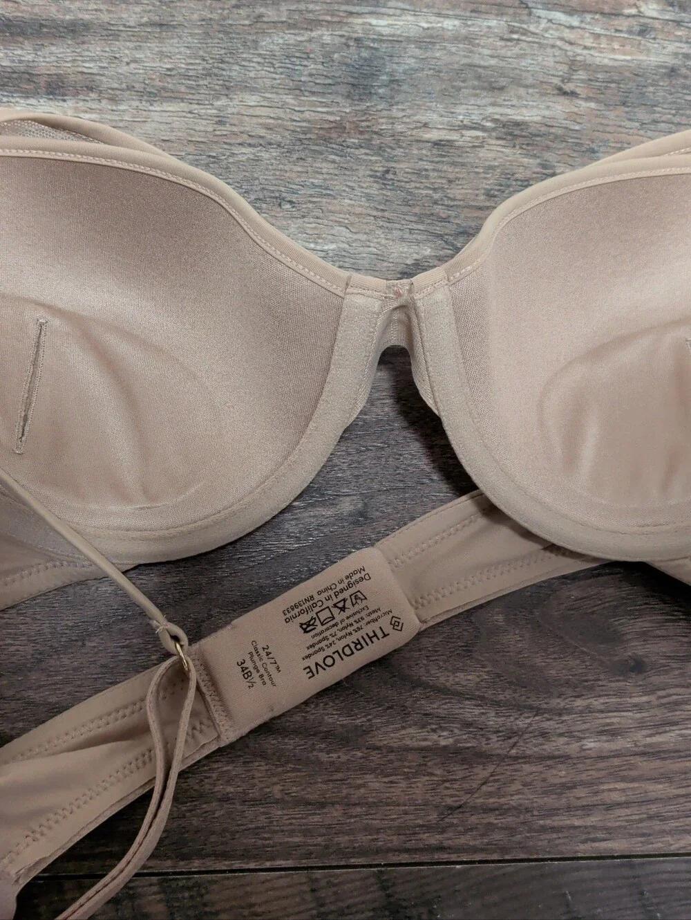 Thirdlove 24/7 Classic Uplift Plunge Bra 34B 1/2 Microfiber Nude